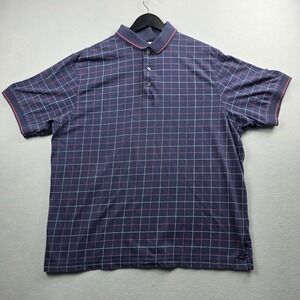 VTG 90s Penguin Grand Slam Mens XL Polo Shirt Navy Windowpane Check Short Sleeve